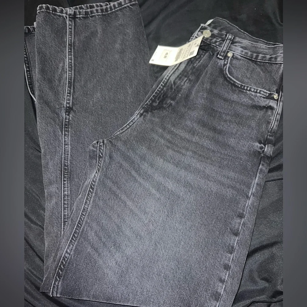 Zara Split Wide Leg TRF Black Jeans | Straight Loose, High Rise, Full Length - Picture 4 of 7